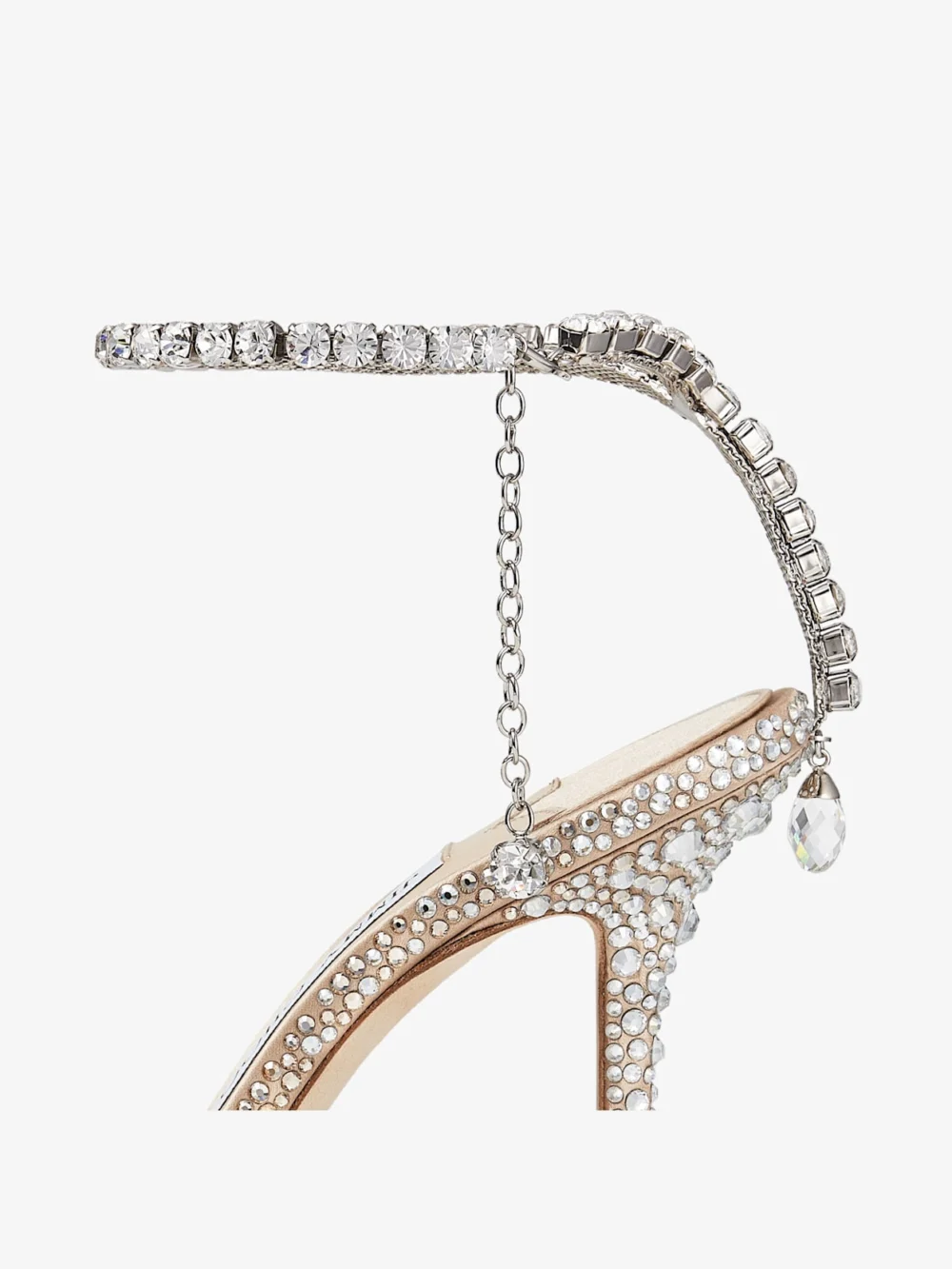 Back view of the Jimmy Choo Saeda 100 Gold Satin Pumps with Crystals