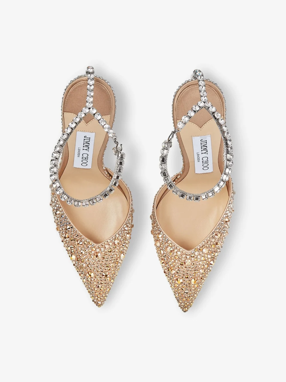 Jimmy Choo Saeda 100 Gold Satin Pumps with Crystals, another view