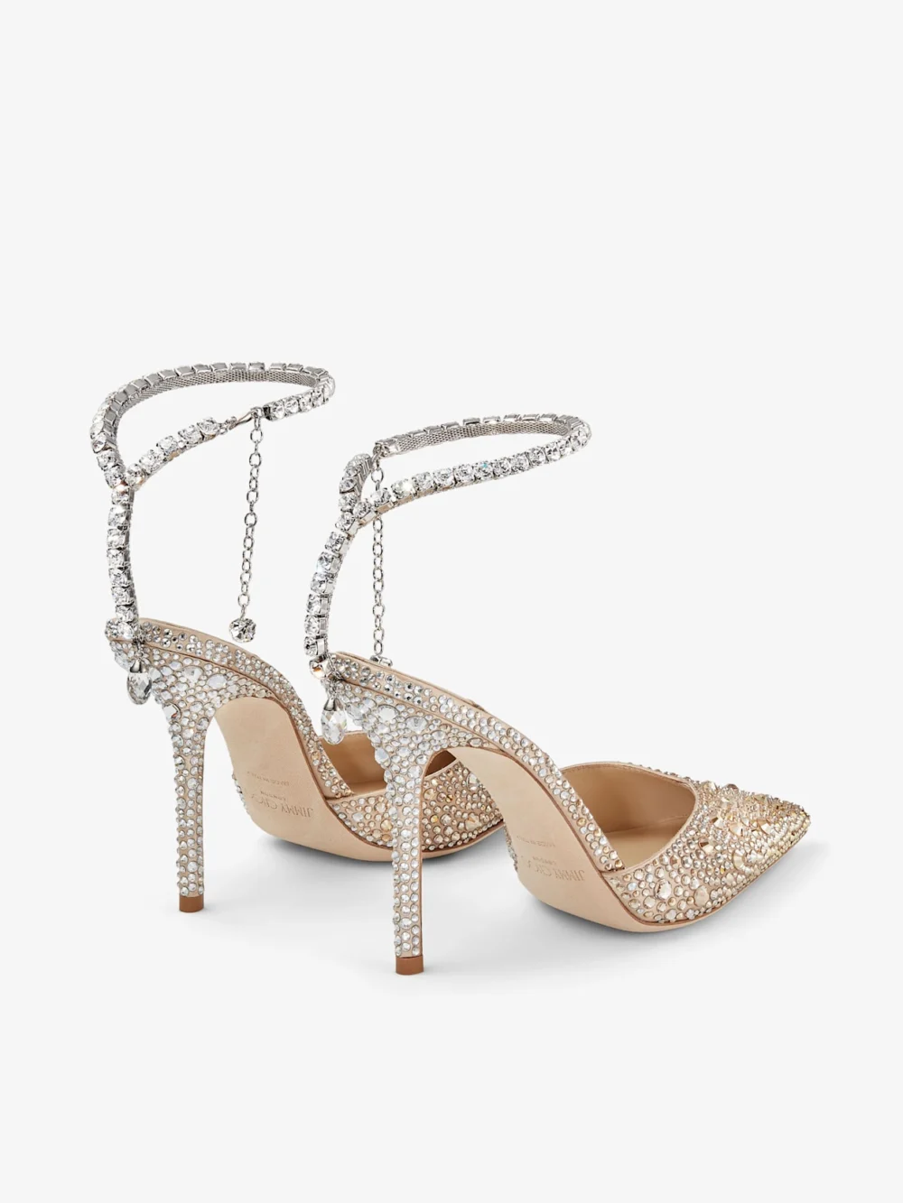 Jimmy Choo Saeda 100 Gold Satin Pumps with Crystals, another view
