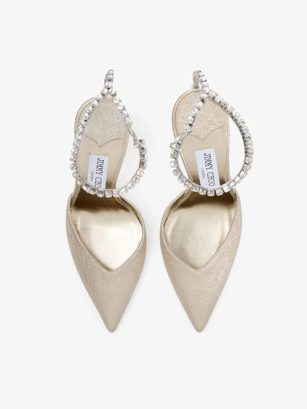 Jimmy Choo Saeda 100 Platinum Brilliance Fabric Pumps with Crystal Chain, another view