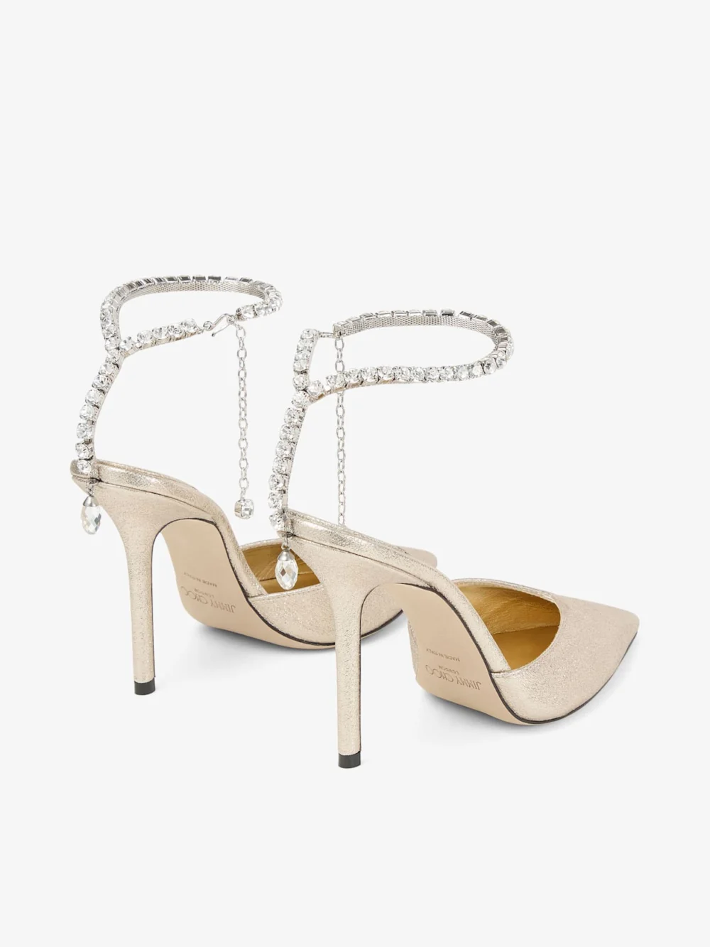 Jimmy Choo Saeda 100 Platinum Brilliance Fabric Pumps with Crystal Chain, another view