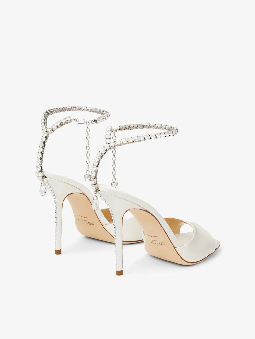 Jimmy Choo Saeda Sandal 100 Ivory Satin Sandals with Crystal Embellishment, another view