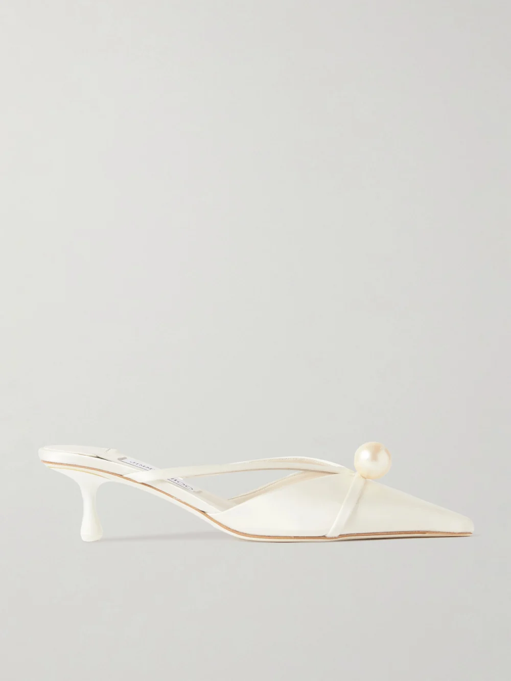 Jimmy Choo Sana 50 Embellished Satin Mules in ivory