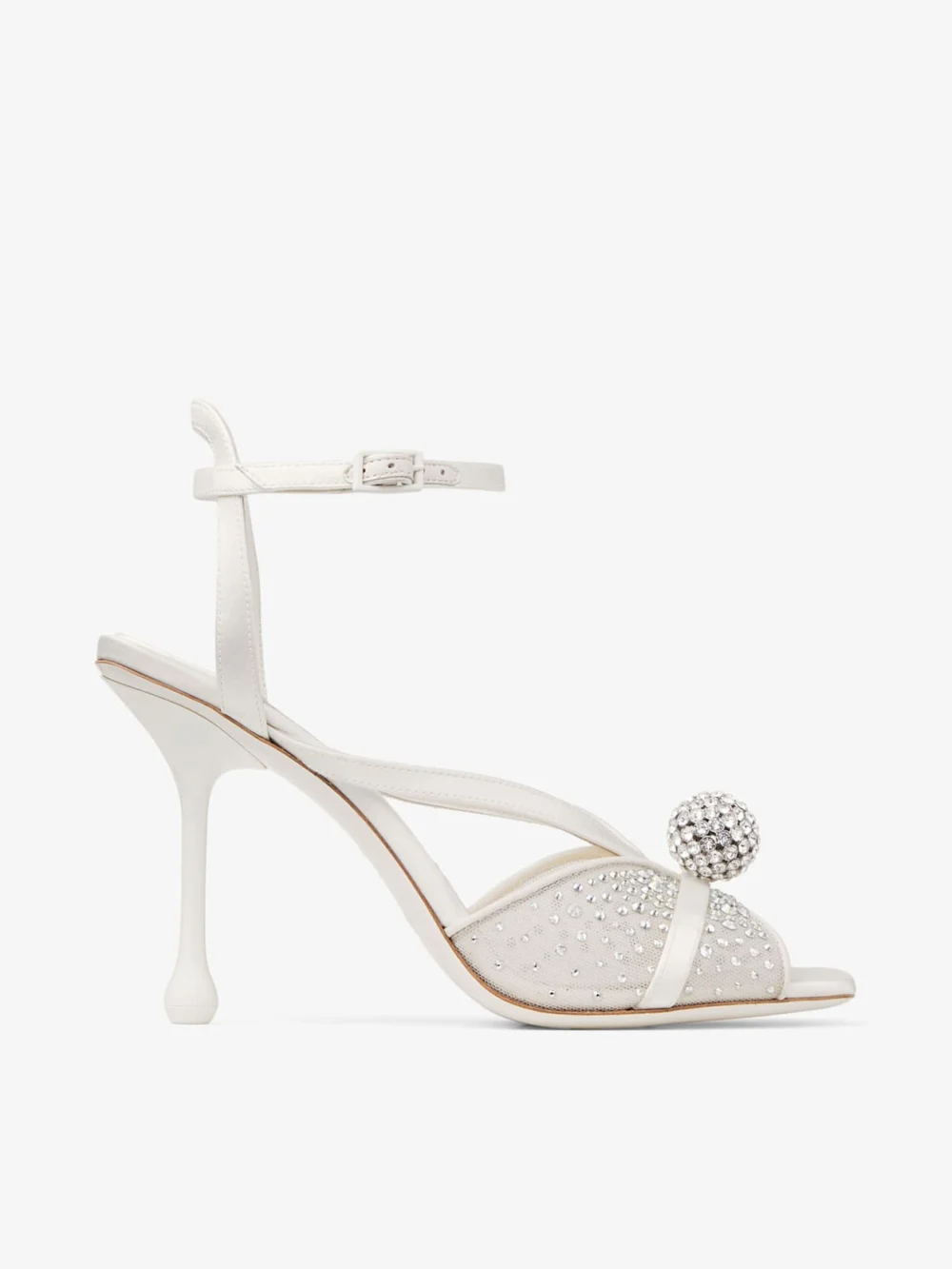 Jimmy Choo Sarai Sandal 95 Ivory Mesh and Satin Sandals with Dégradé Galaxy Crystal and Crystal Sphere Embellishment in ivory