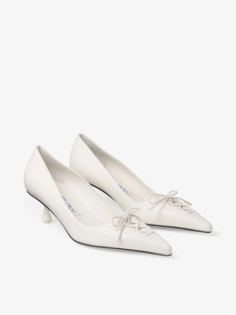 Close-up detail of the Jimmy Choo Scarlett 50 Latte Nappa Leather Pumps
