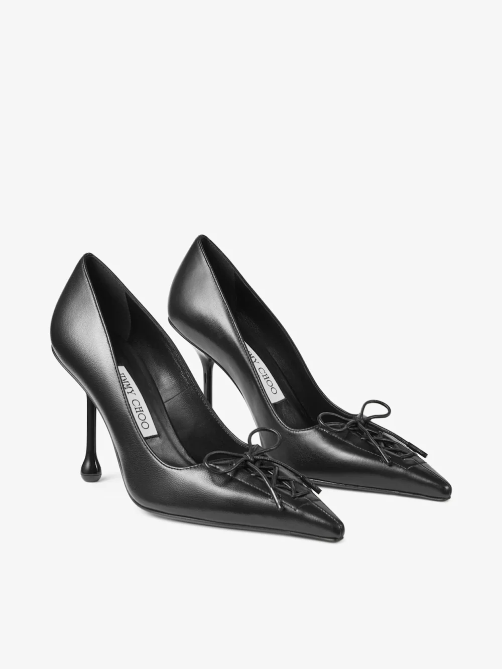 Close-up detail of the Jimmy Choo Scarlett 95 Black Nappa Leather Pumps
