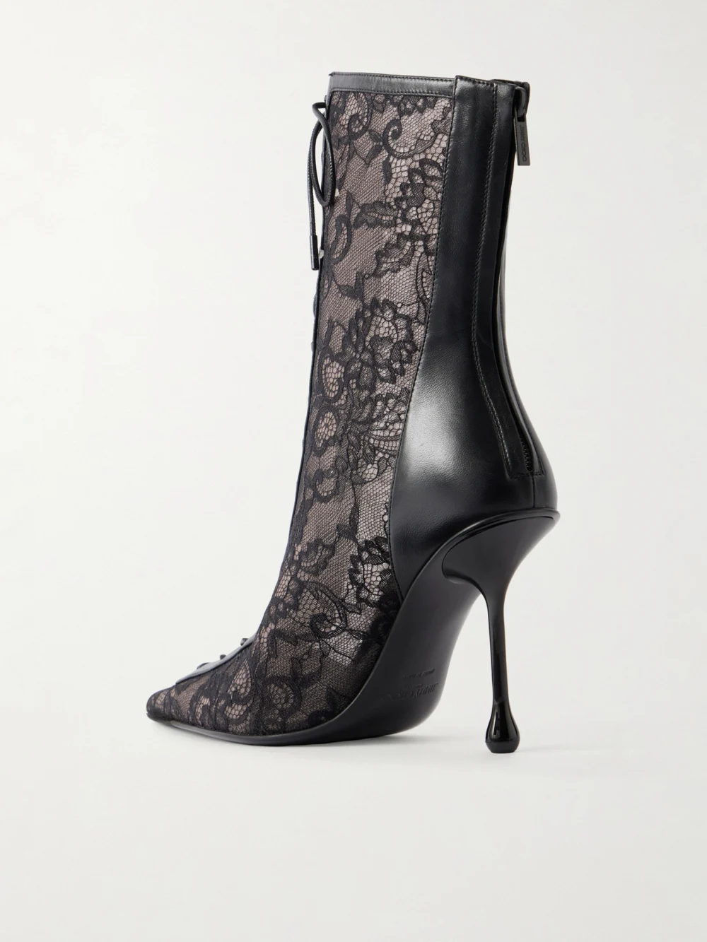 Back view of the Jimmy Choo Scarlett 95 Lace and Leather-trimmed Ankle Boots