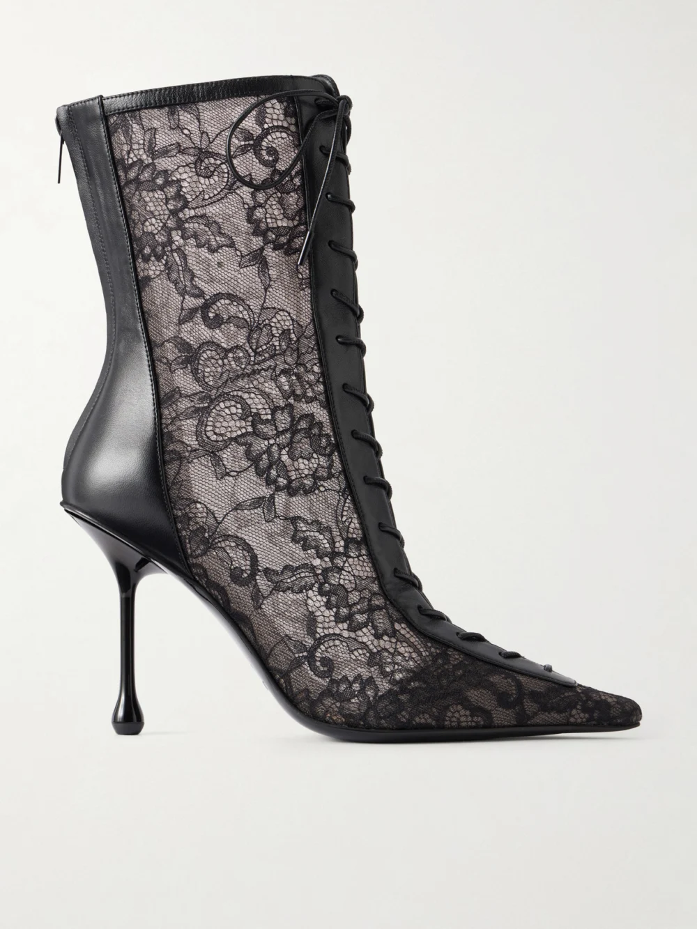 Jimmy Choo Scarlett 95 Lace and Leather-trimmed Ankle Boots in black