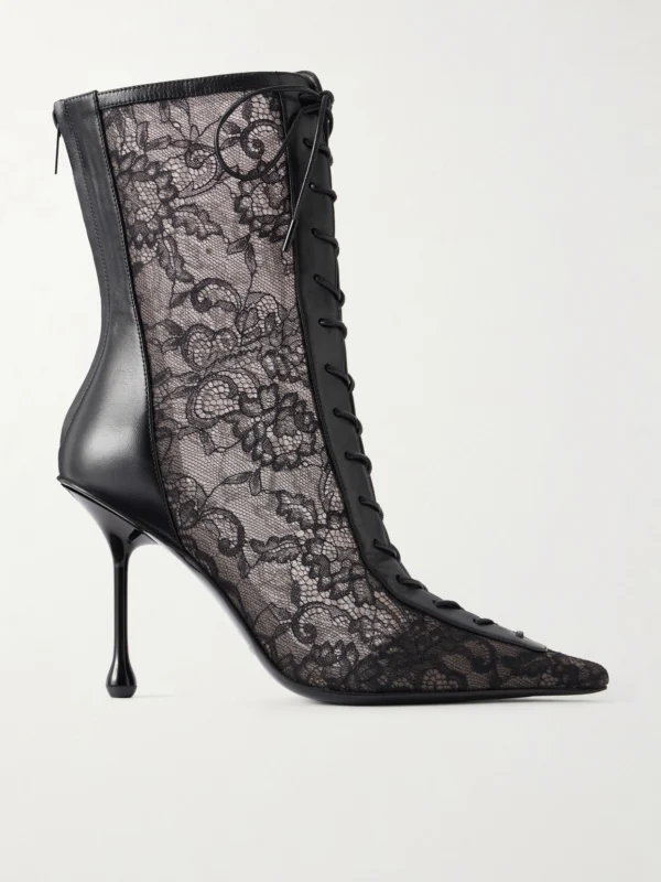 Jimmy Choo Scarlett 95 Lace and Leather-trimmed Ankle Boots