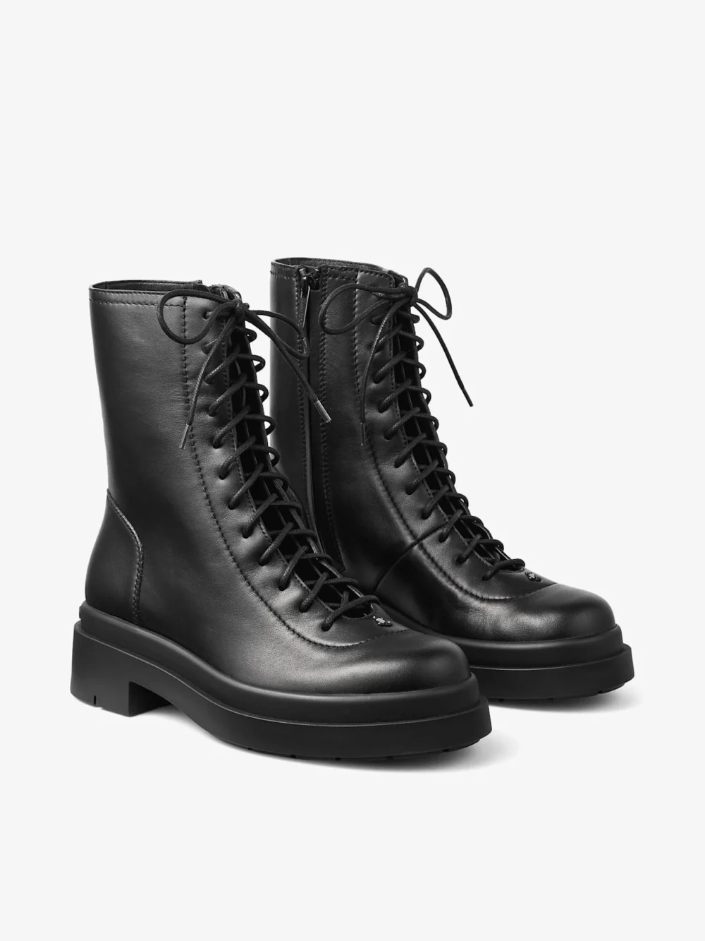 Close-up detail of the Jimmy Choo Sima Flat Black Smooth Leather Ankle Boots