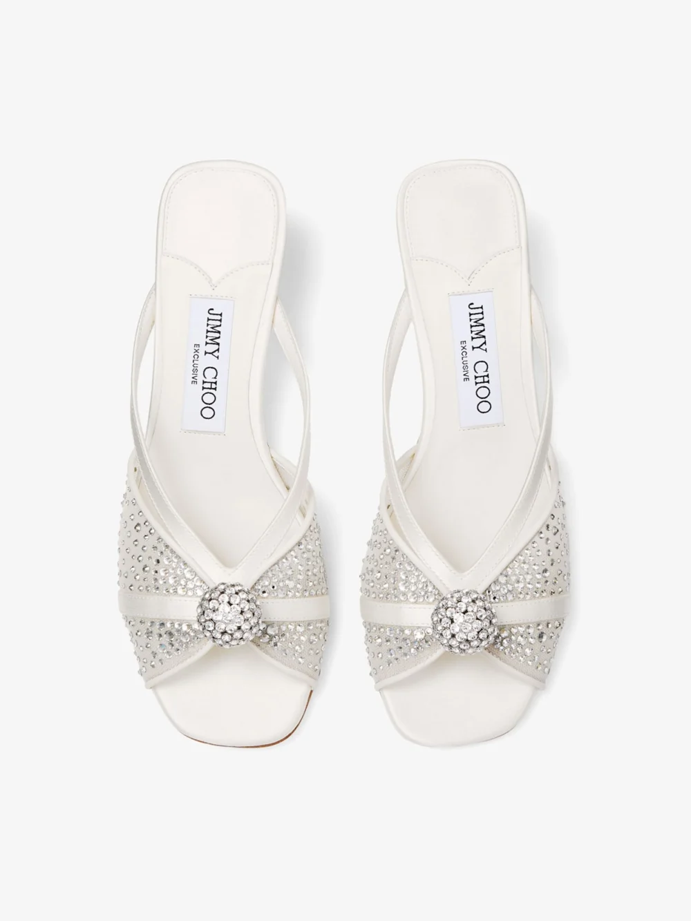 Back view of the Jimmy Choo Siva Mule 50 Ivory Mesh and Satin Mules with Dégradé Galaxy Crystal and Crystal Sphere Embellishm
