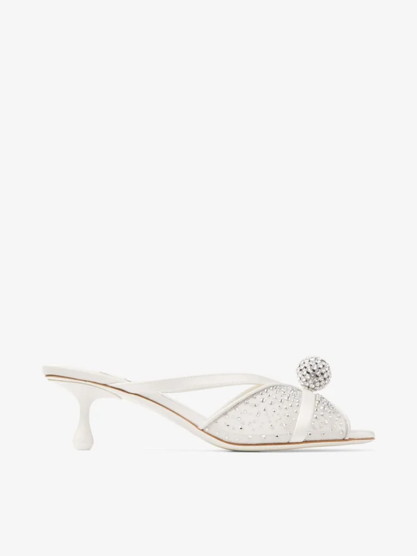 Jimmy Choo Siva Mule 50 Ivory Mesh and Satin Mules with Dégradé Galaxy Crystal and Crystal Sphere Embellishment