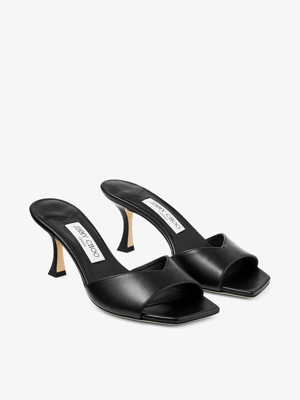 Close-up detail of the Jimmy Choo Skye 70 Black Leather Sandals