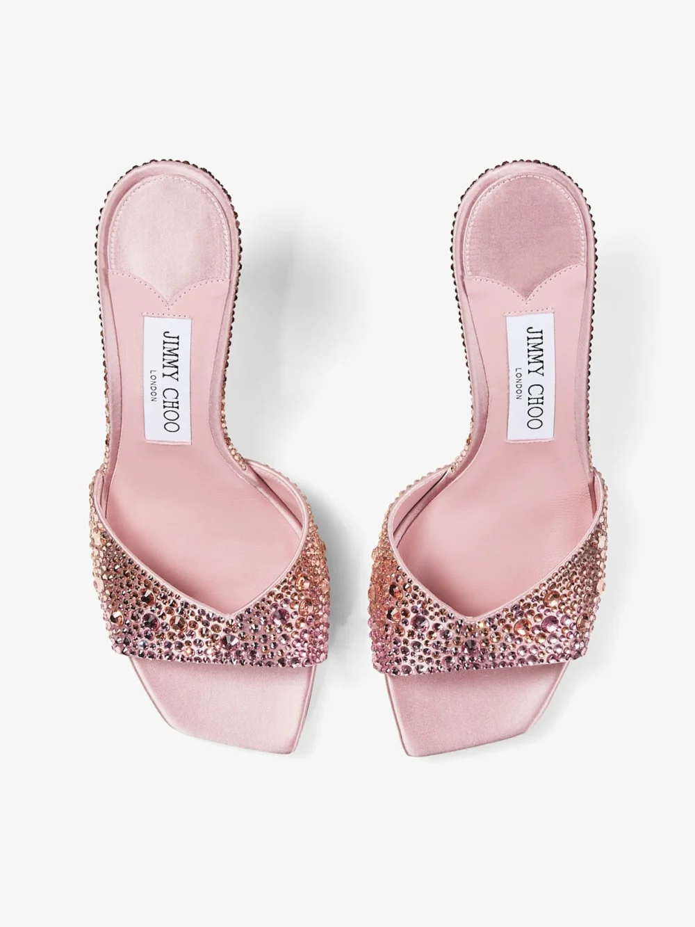 Back view of the Jimmy Choo Skye 70 Blush Satin Crystal Sandals