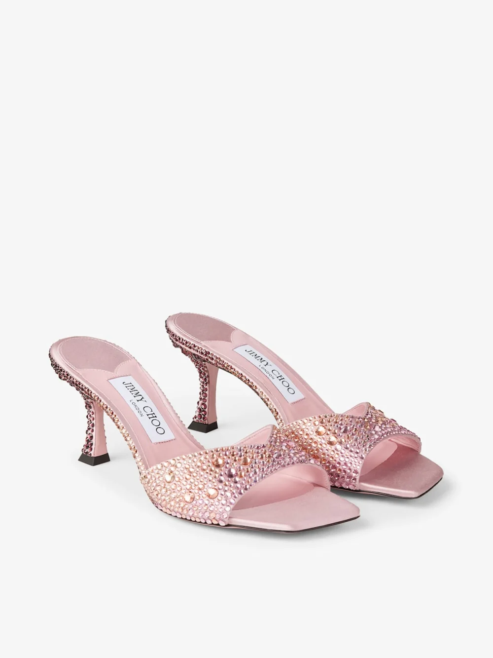 Close-up detail of the Jimmy Choo Skye 70 Blush Satin Crystal Sandals