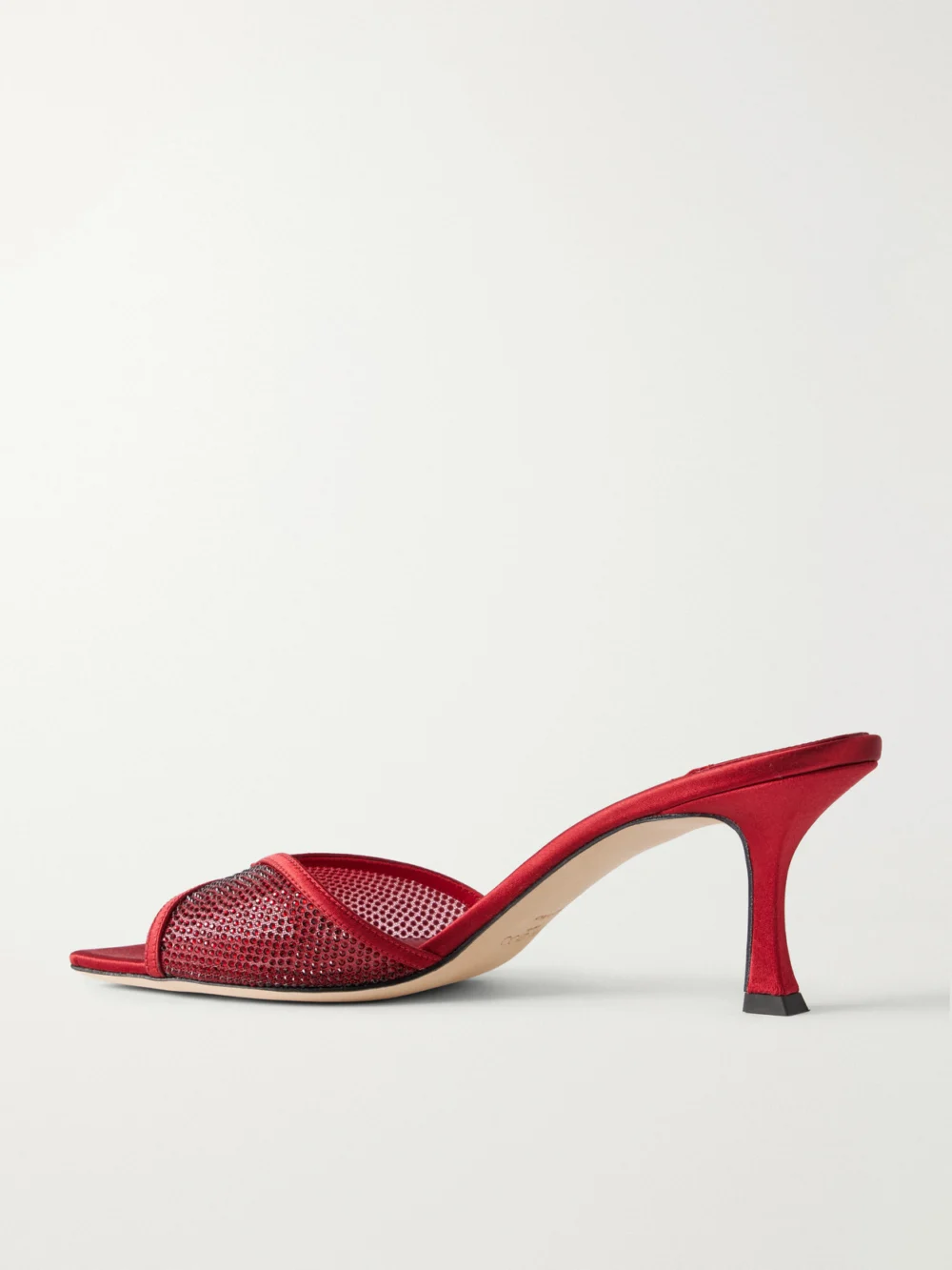 Back view of the Jimmy Choo Skye 70 Crystal-embellished Satin-trimmed Mesh Mules