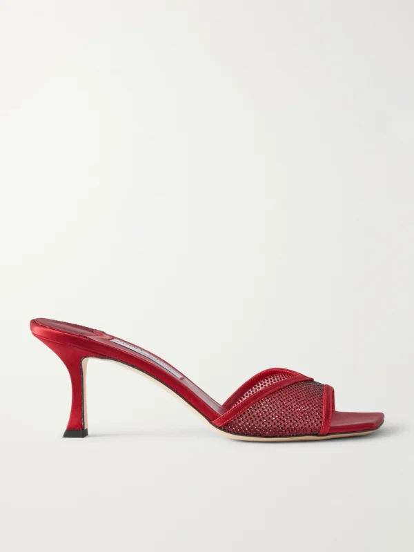 Jimmy Choo Skye 70 Crystal-embellished Satin-trimmed Mesh Mules