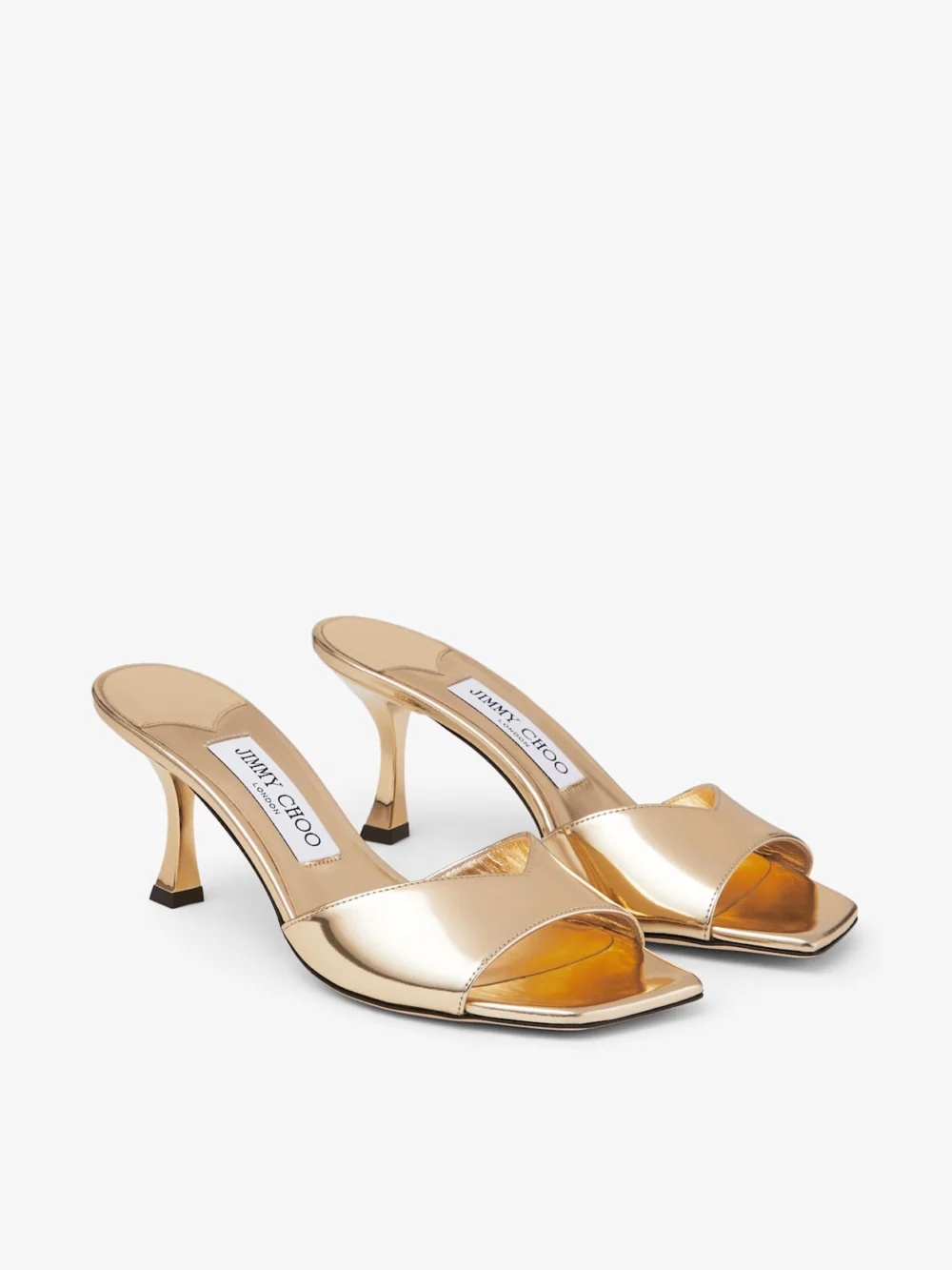 Close-up detail of the Jimmy Choo Skye 70 Gold Metallic Leather Sandals