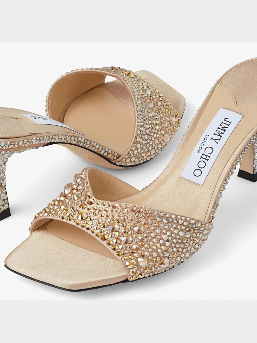 Back view of the Jimmy Choo Skye 70 Gold Satin Crystal Sandals