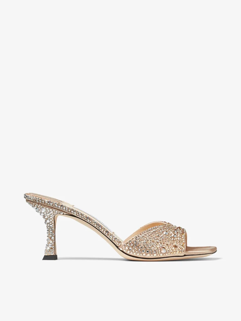 Jimmy Choo Skye 70 Gold Satin Crystal Sandals