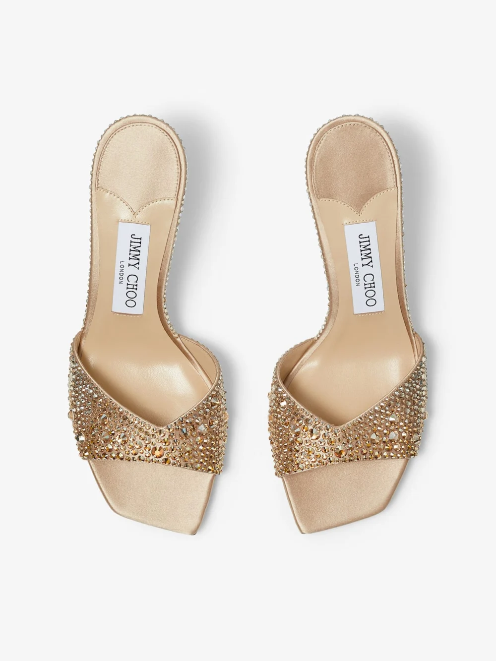 Jimmy Choo Skye 70 Gold Satin Crystal Sandals, another view