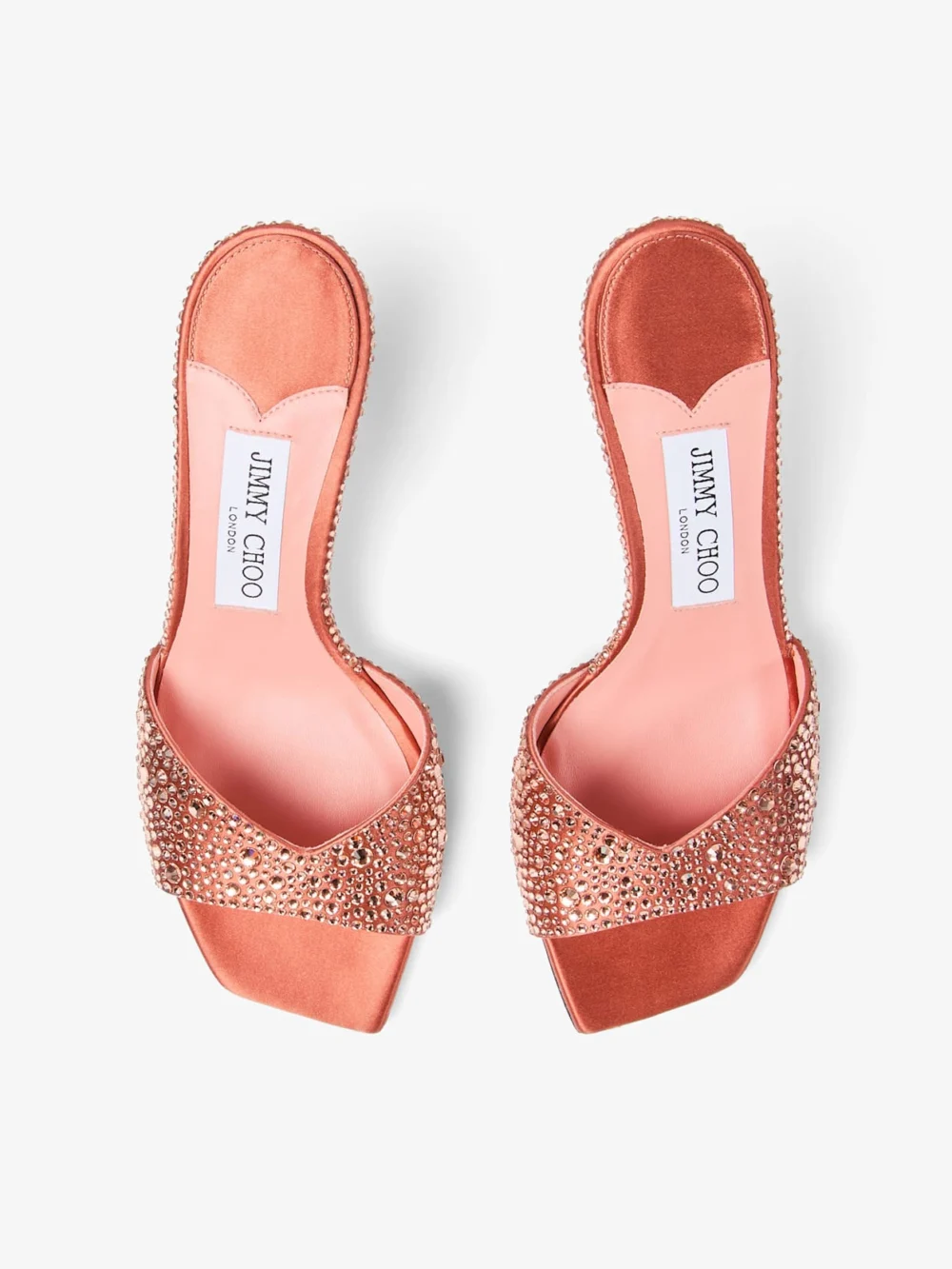 Jimmy Choo Skye 70 Grapefruit Satin Mules with Crystal Embellishment, another view