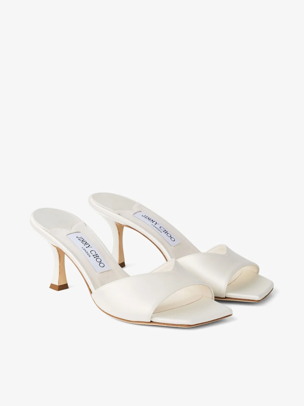Close-up detail of the Jimmy Choo Skye 70 Ivory Satin Sandals