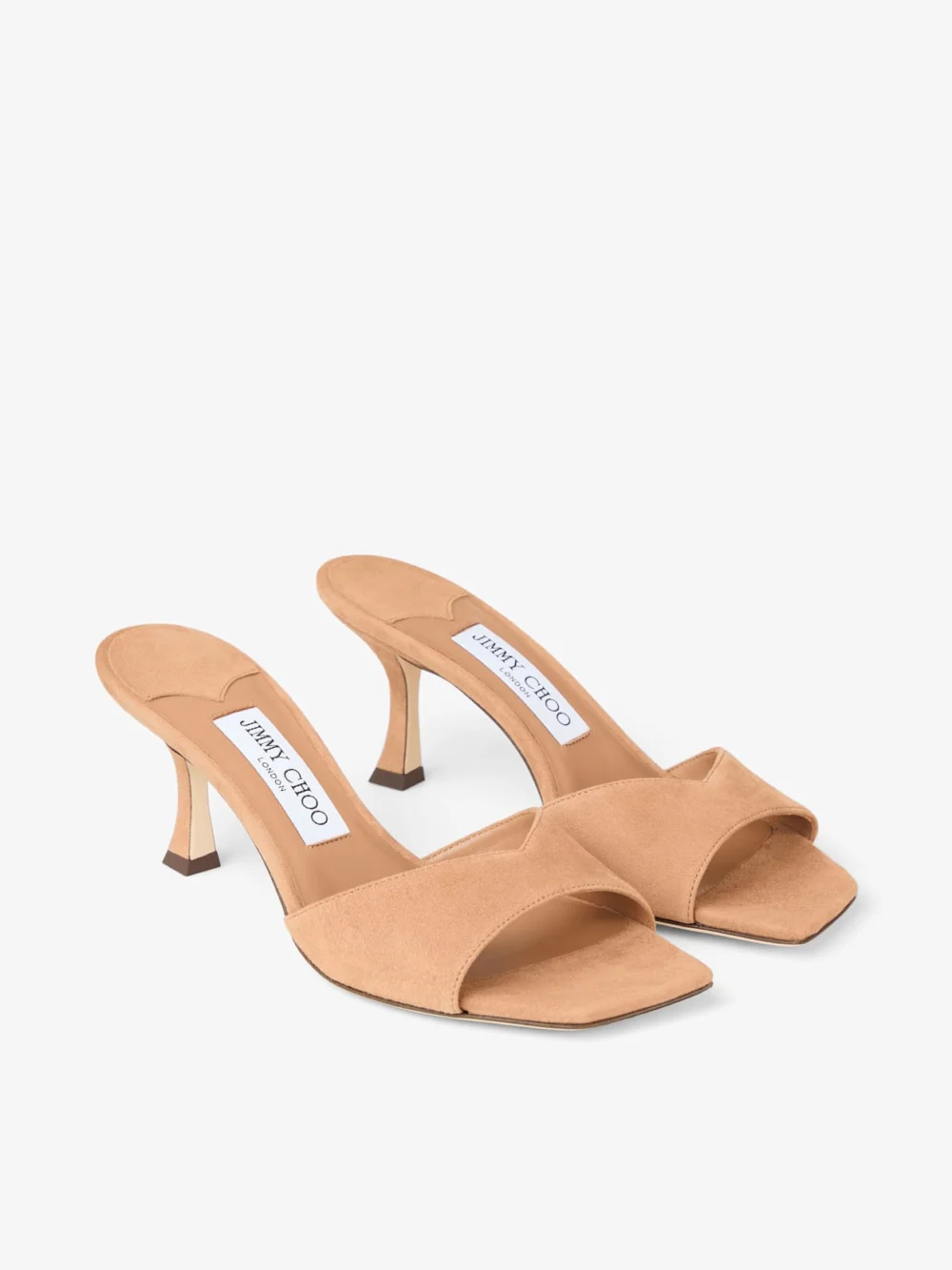 Close-up detail of the Jimmy Choo Skye 70 Toffee Suede Sandals