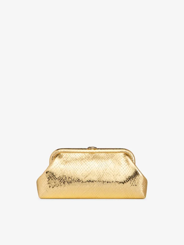 Jimmy Choo Skylar Gold Candy Wrap Leather Clutch with Square Jc Clasp