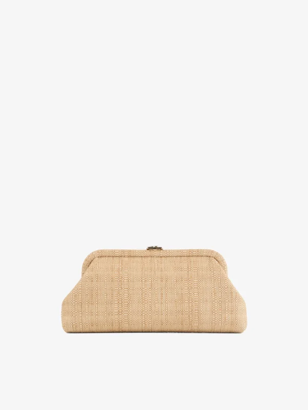 Jimmy Choo Skylar Natural Fine Raffia Clutch Bag with Square Jc Clasp
