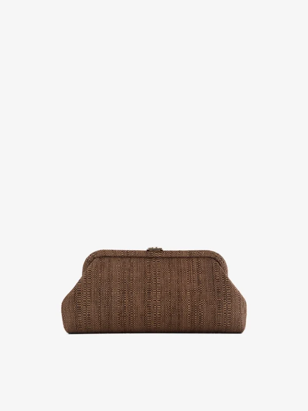 Jimmy Choo Skylar Tan Fine Raffia Clutch Bag with Square Jc Clasp