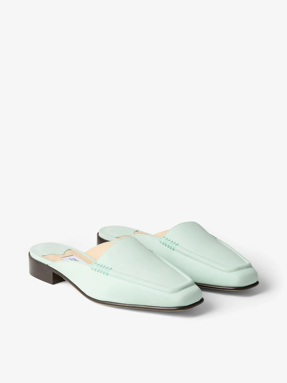 Close-up detail of the Jimmy Choo Slide Mint Nubuck Leather Mule