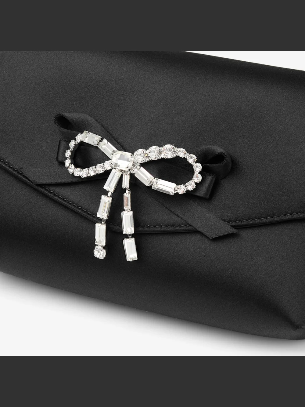 Back view of the Jimmy Choo Soft Bow Mini Bag Black Satin Mini Bag with Crystal Bow