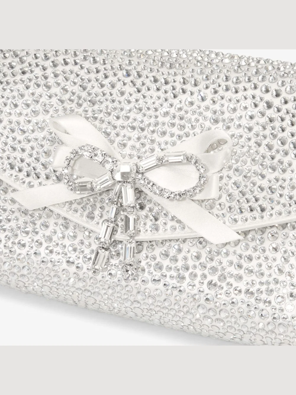 Back view of the Jimmy Choo Soft Bow Mini Bag Ivory Satin Mini Bag with Crystal Bow