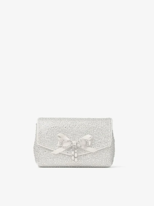 Jimmy Choo Soft Bow Mini Bag Ivory Satin Mini Bag with Crystal Bow