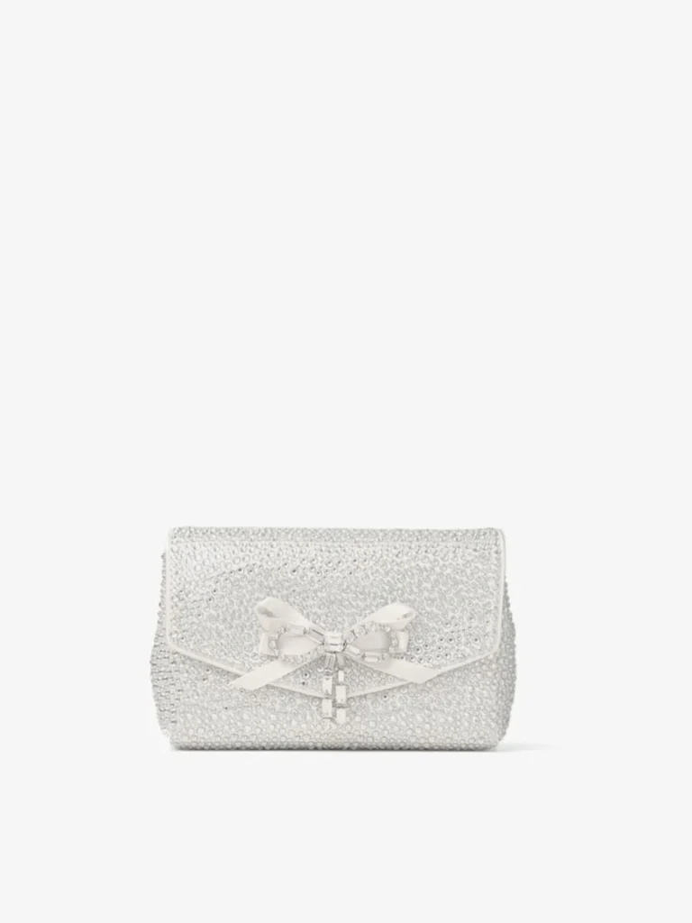 Jimmy Choo Soft Bow Mini Bag Ivory Satin Mini Bag with Crystal Bow