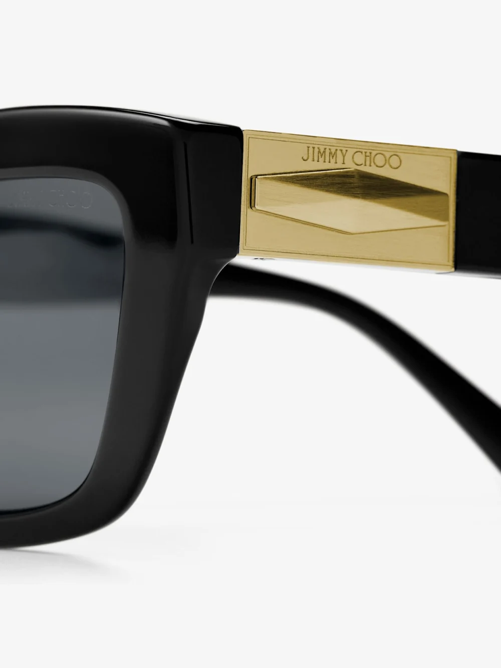 Close-up detail of the Jimmy Choo Solene Black Havana Cat Eye Sunglasses