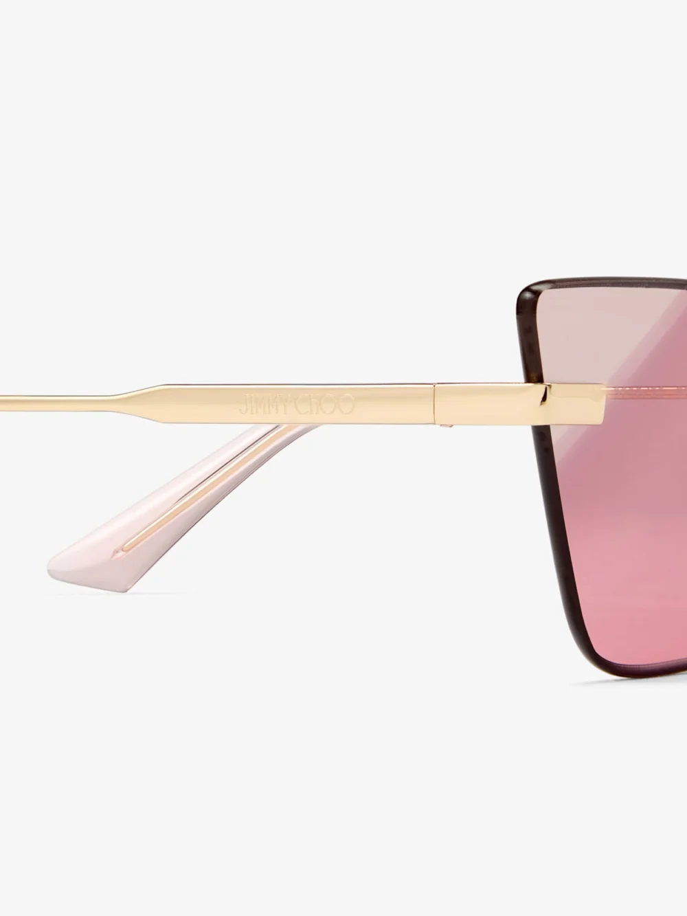 Close-up detail of the Jimmy Choo Soraya Pale Gold Cat Eye Sunglasses