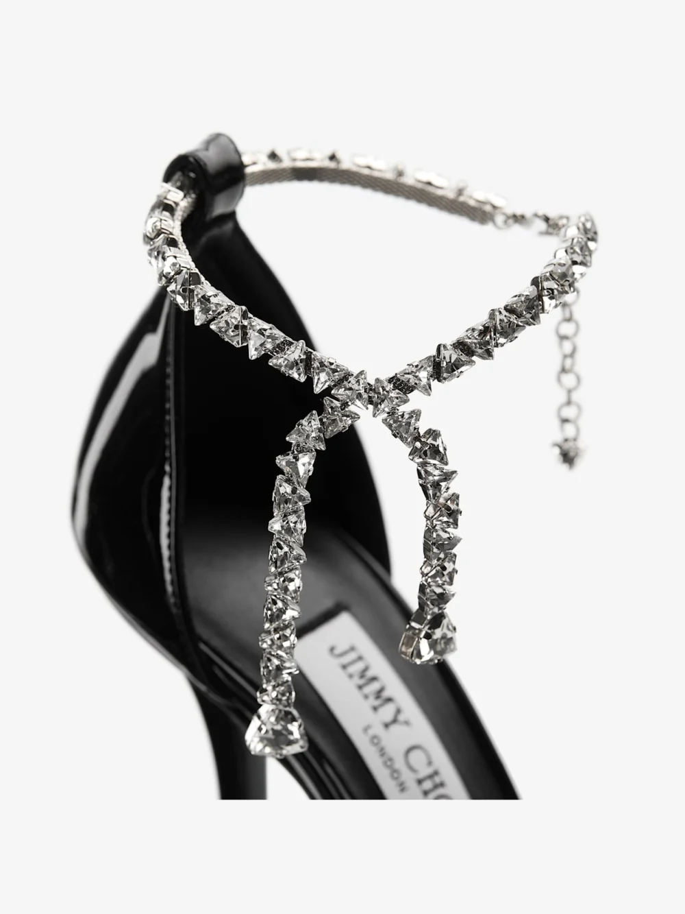 Back view of the Jimmy Choo Stevie 100 Black Patent Leather Pumps