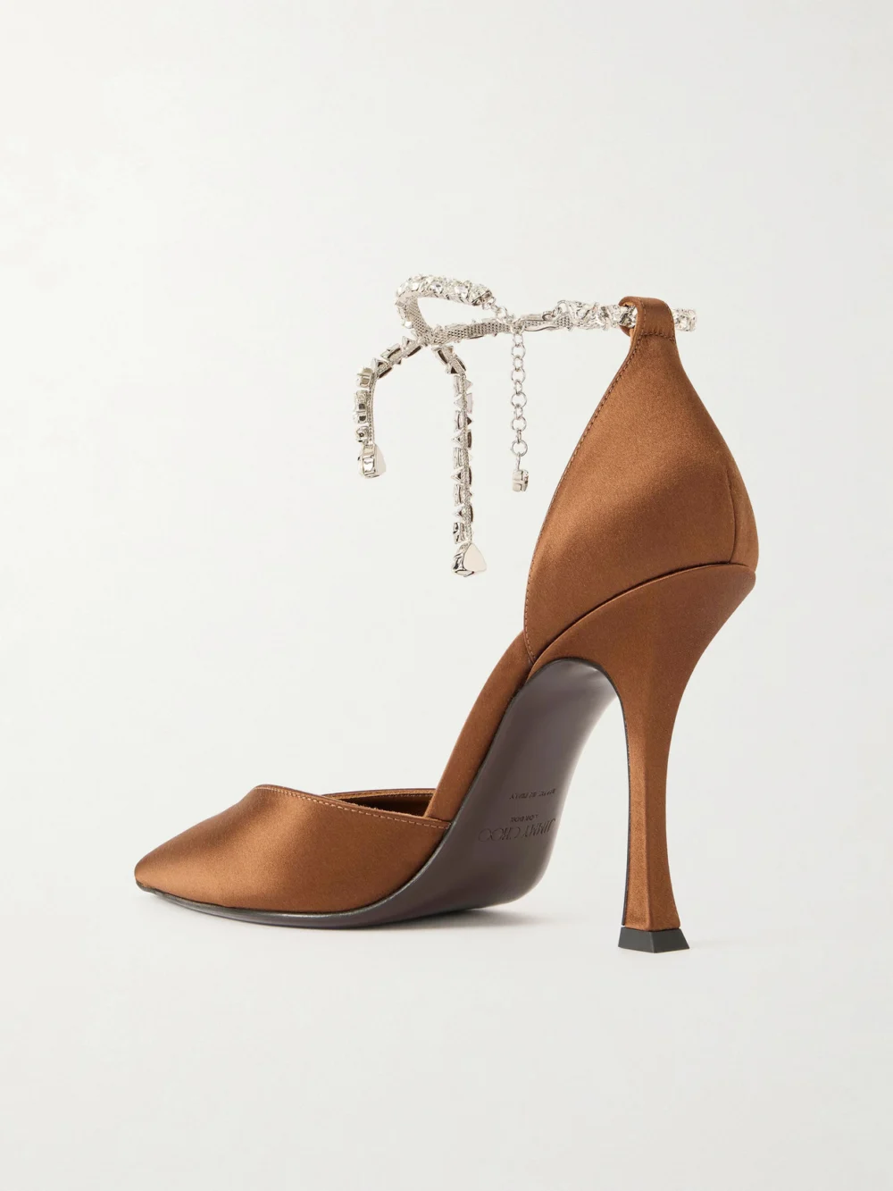 Back view of the Jimmy Choo Stevie 100 Crystal-embellished Satin Pumps