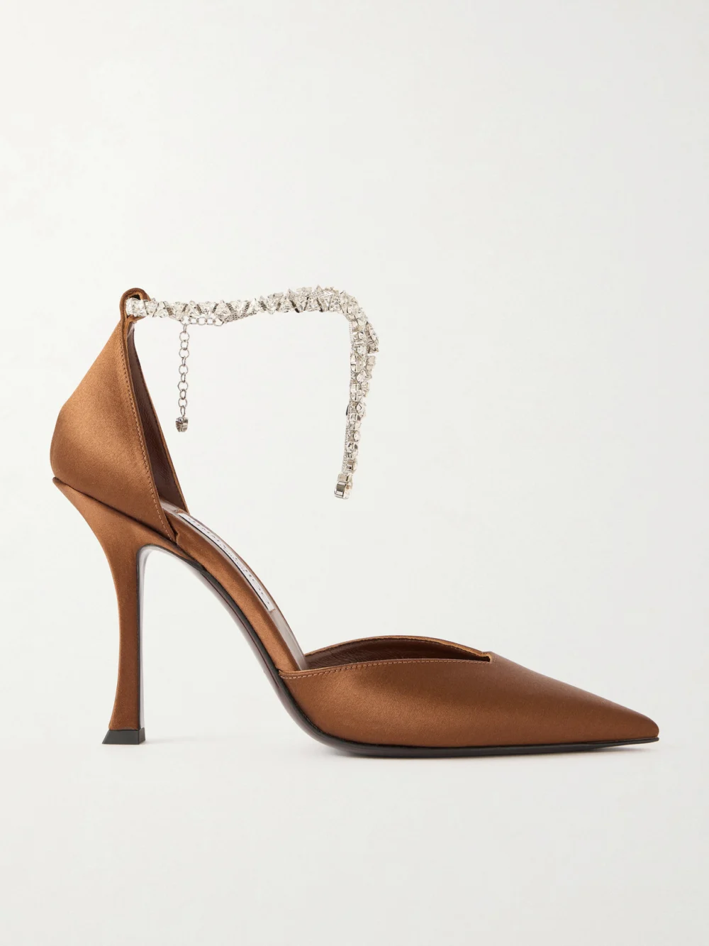 Jimmy Choo Stevie 100 Crystal-embellished Satin Pumps in brown