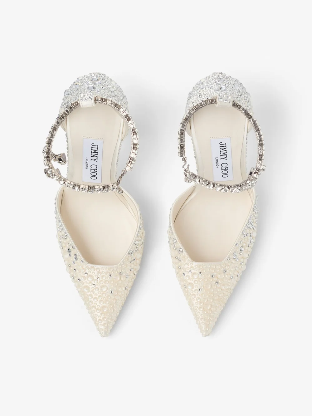 Jimmy Choo Stevie 100 Ivory Satin Crystal Pumps, another view