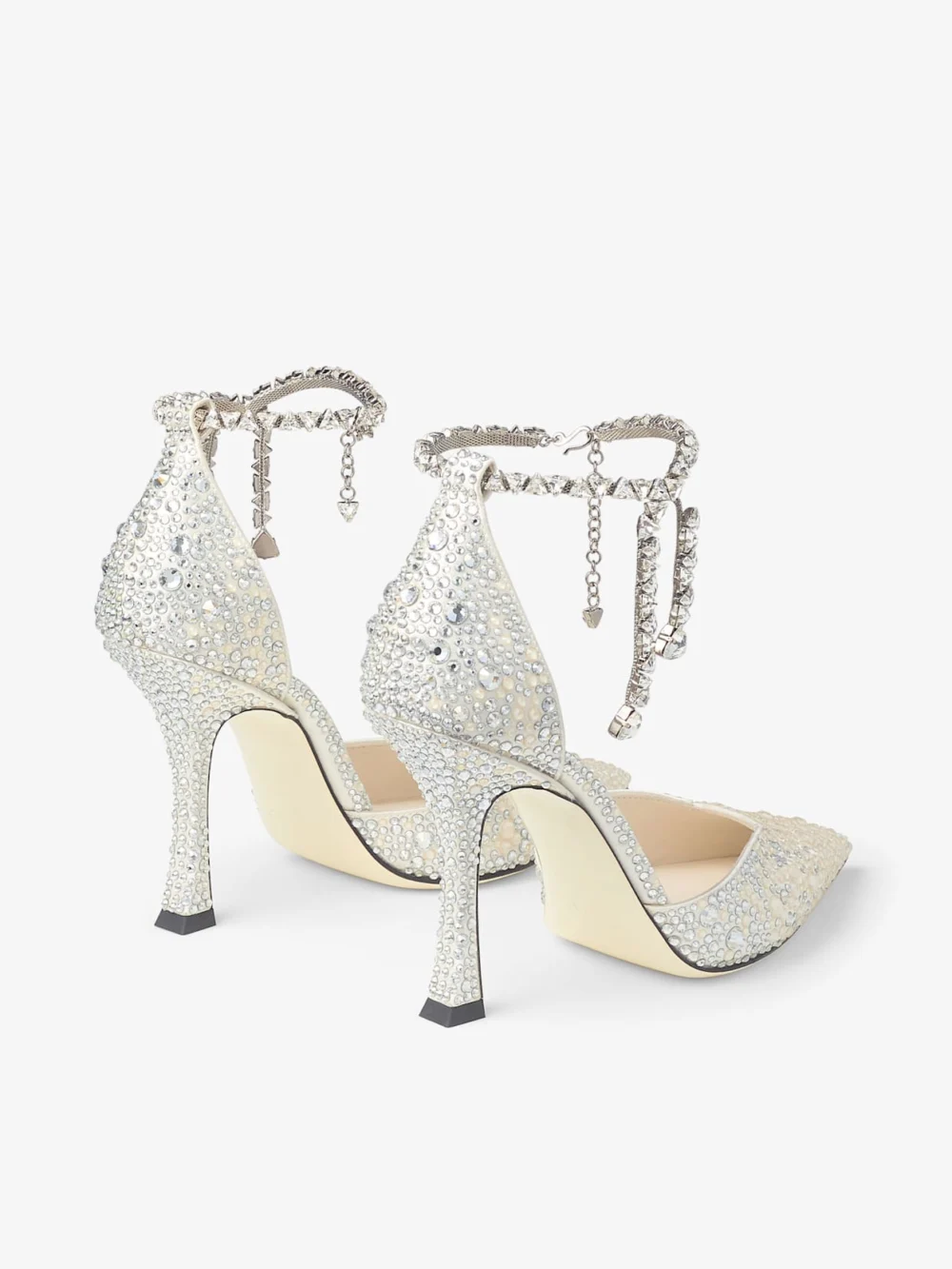 Jimmy Choo Stevie 100 Ivory Satin Crystal Pumps, another view