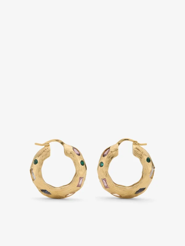 Jimmy Choo Stones Earrings Gold Mix Metal Hoop Earrings with Crystal Embellishment