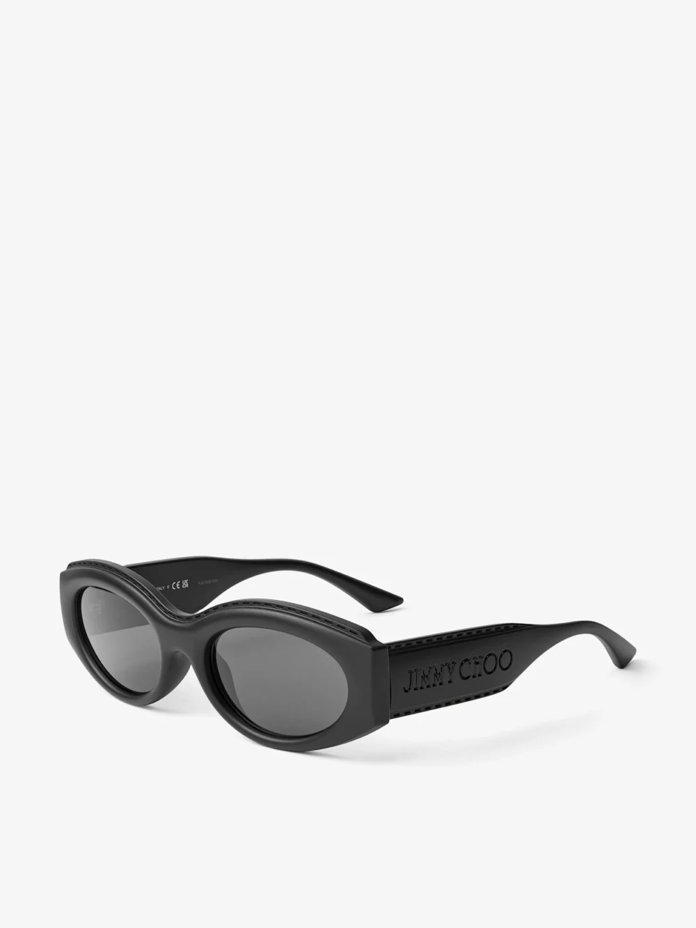 Side view of the Jimmy Choo Sue Matte Black Oval Sunglasses