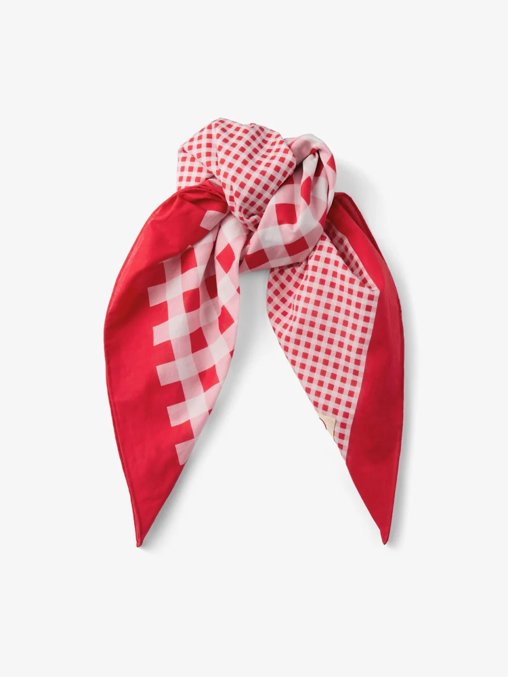 Jimmy Choo Sula Bandana Ruby Red Mix Gingham Print Cotton Bandana in a400 ruby red mix