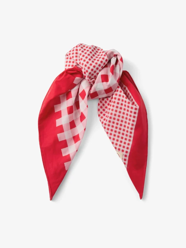 Jimmy Choo Sula Bandana Ruby Red Mix Gingham Print Cotton Bandana