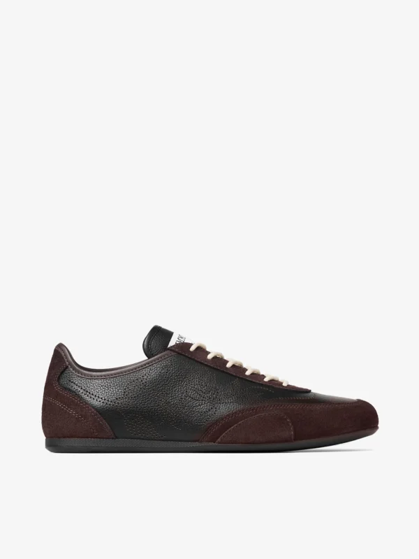 Jimmy Choo Sunny F Black and Chocolate Leather Mix and Perforated Leather Low Top Trainers