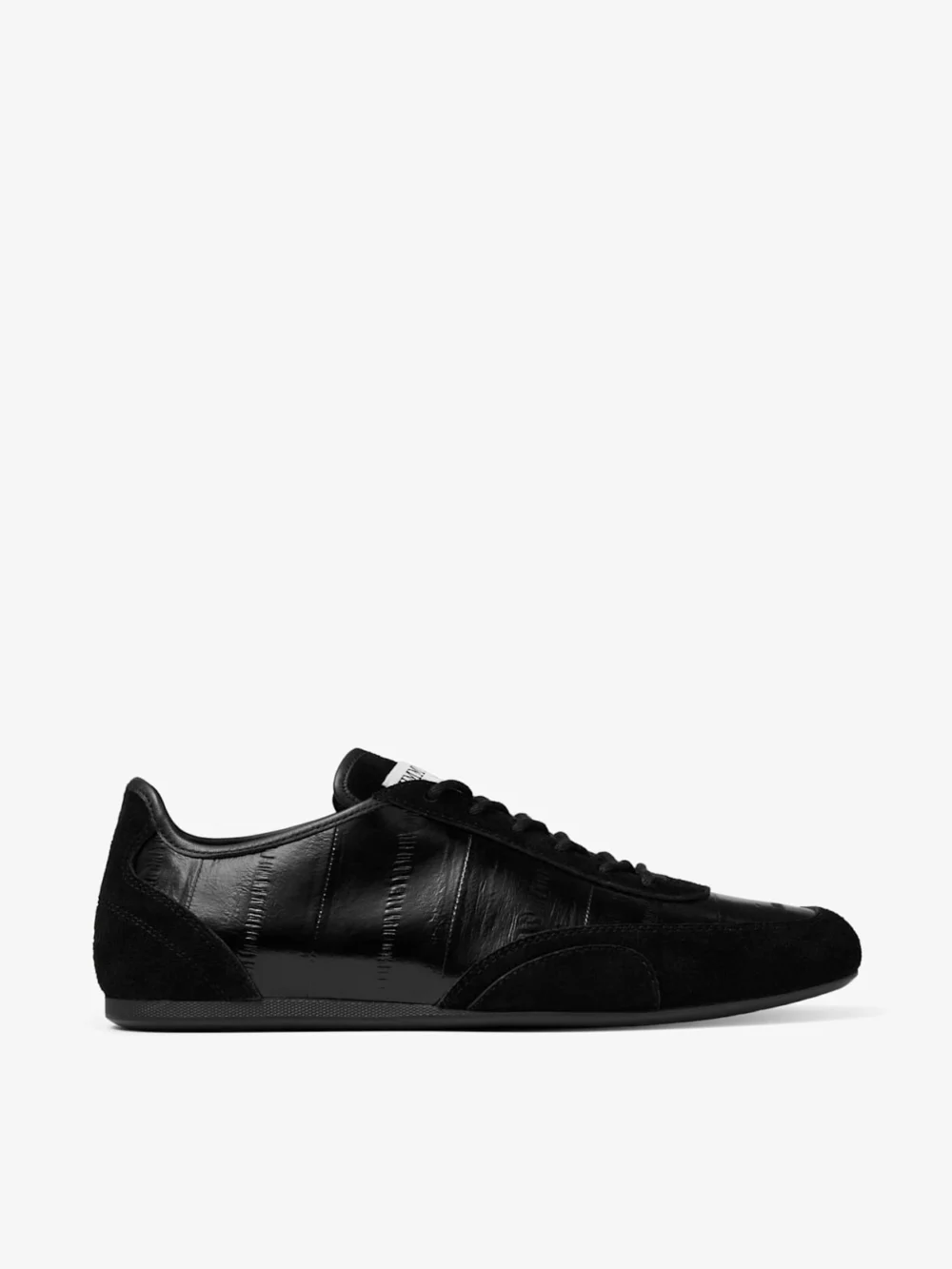 Jimmy Choo Sunny F Black Leather Mix and Eel Printed Leather Low Top Trainers in v black
