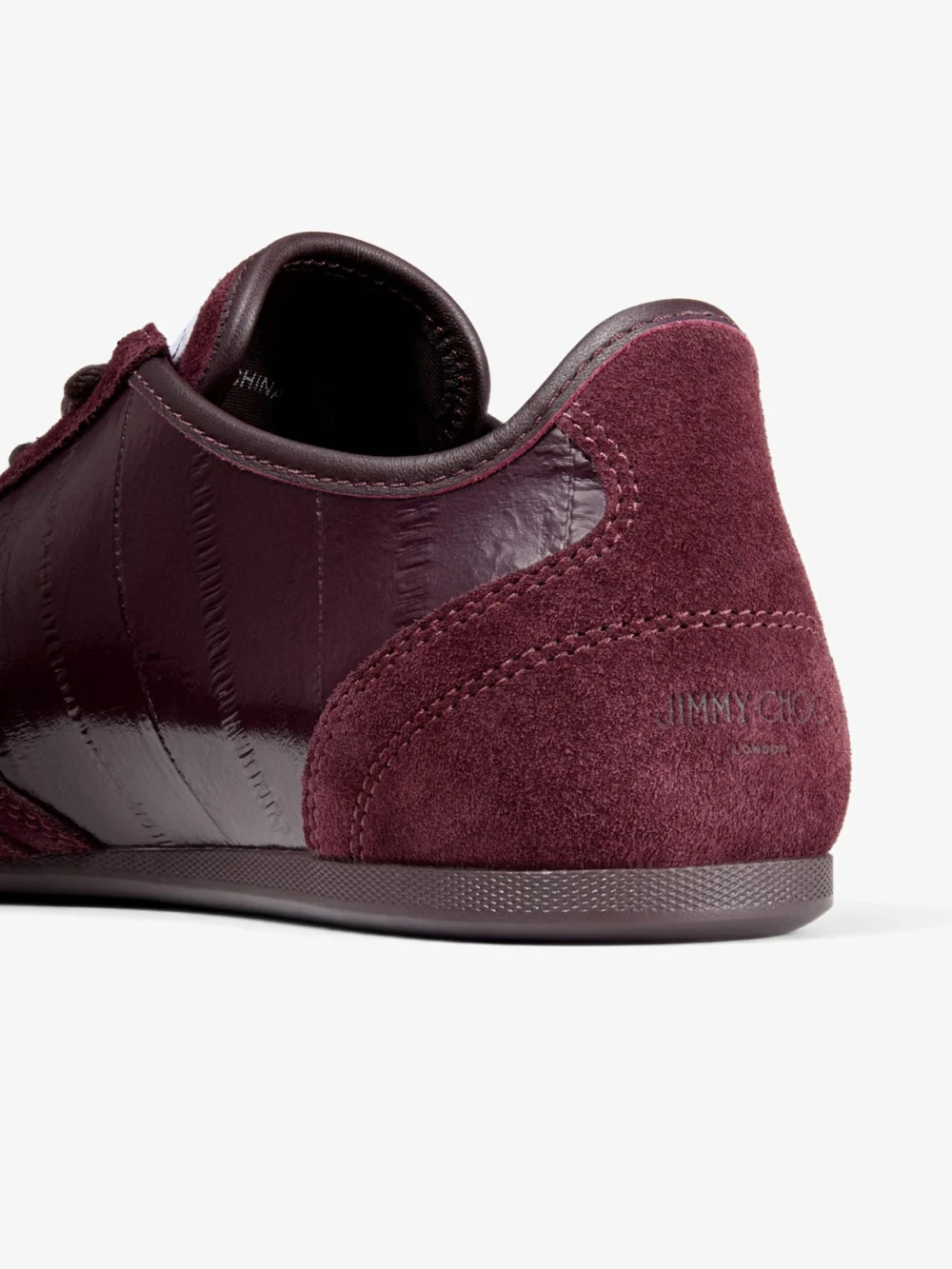 Jimmy Choo Sunny F Deep Merlot Leather Mix and Eel Printed Leather Low Top Trainers, another view